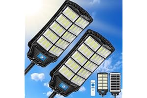 ZIZIWIN 12000W Solar Street Lights Outdoor Waterproof 2 Pack, Large Solar Parking Lot Lights Dusk to Dawn with Remote Control and Motion Sensor, Pole or Wall Mount, for Outside Yard Garage Barn Patio