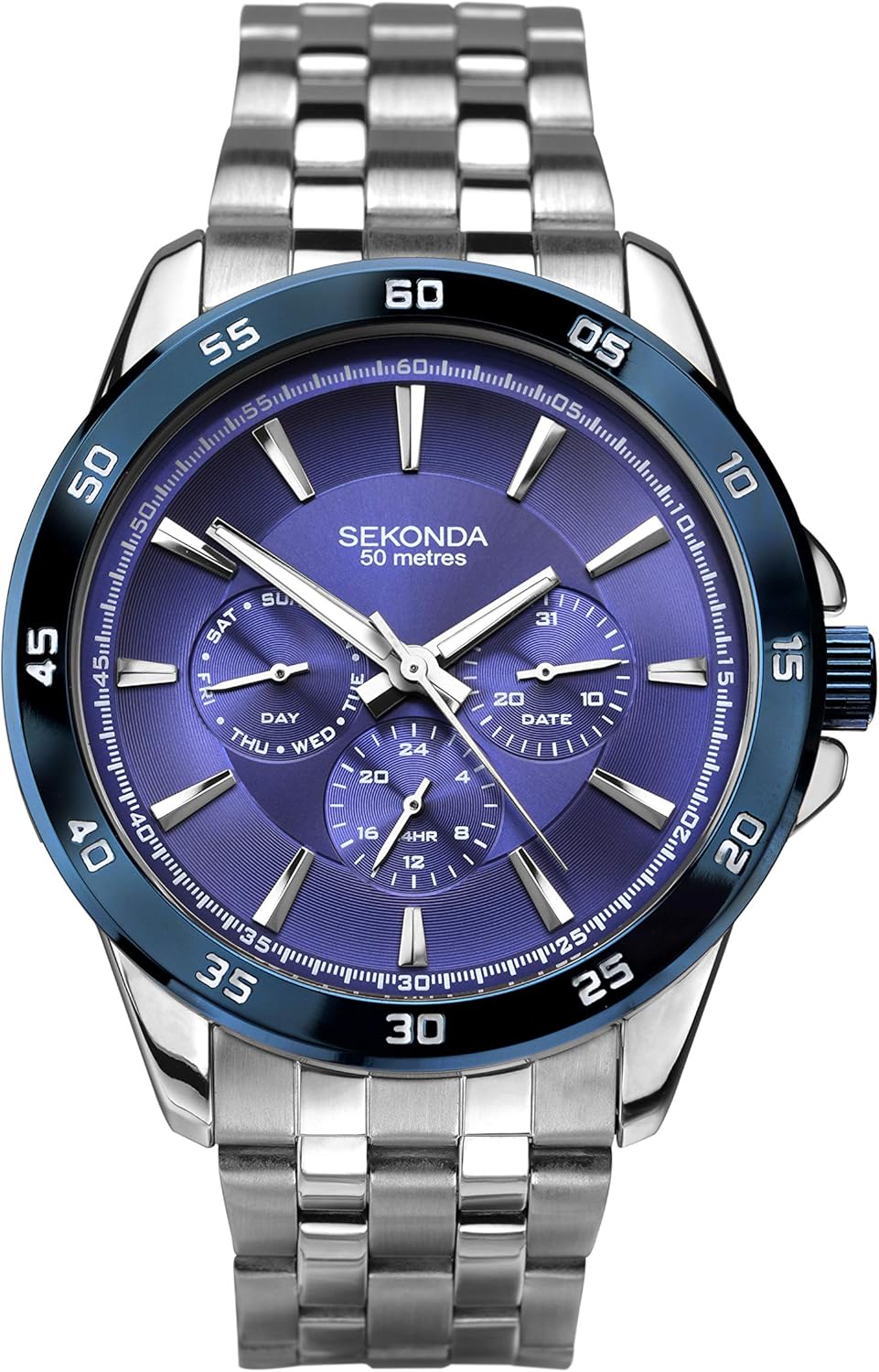SEKONDA Mens Multi dial Quartz Watch with Stainless Steel Strap 1391E