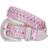 WERFORU Women Men Western Rhinestone Studded Leather Belt Unisex Bling Cowgirl Cowboy Waist Belt for Jeans Pants Dress