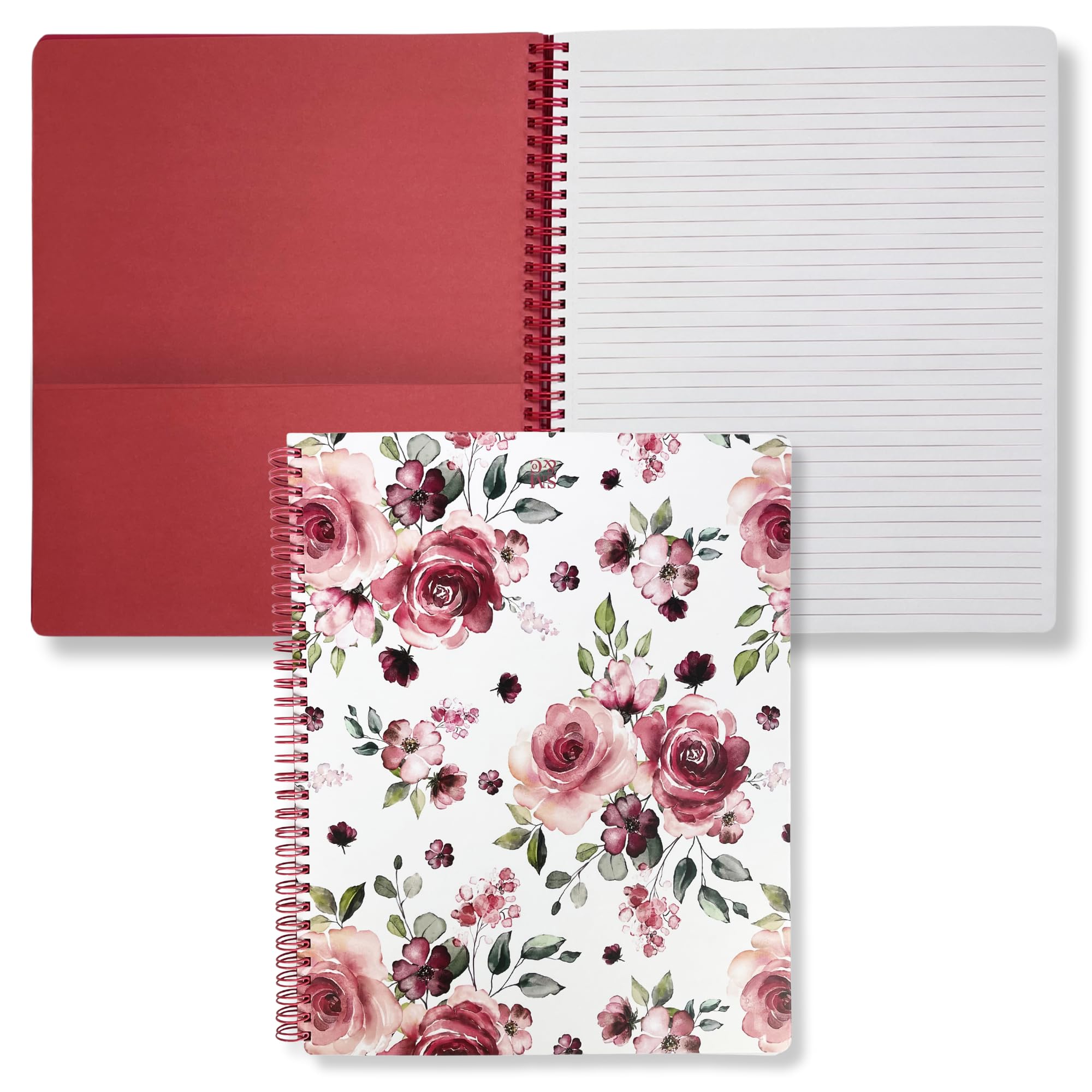 Steel Mill & Co Cute Large Spiral Notebook College Ruled, 11" x 9.5" with Durable Hardcover and 160 Lined Pages, Rose Floral
