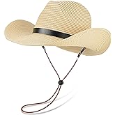 EINSKEY Adjustable Straw Cowboy Hat for Men Women, Western Cowgirl Hat Shapeable Wide Brim Sun Hat with Detachable Chin Strap