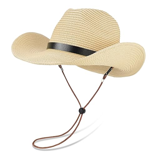 Unisex Straw Cowboy Hat Cowgirl Hat, Shapeable Floppy Sun Hat Wide