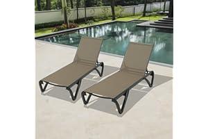 DOMI OUTDOOR LIVING Domi Pool Lounge Chairs Set of 2, Aluminum Patio Chaise Lounge with Wheels, 5 Position Adjustable, All Weather Outdoor Lounge Chairs for Beach, Yard, Balcony, Poolside, Khaki