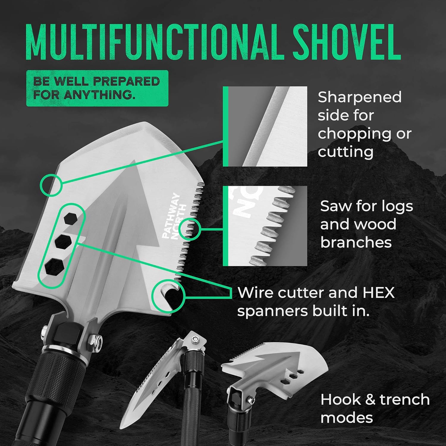 PATHWAY NORTH Camping Axe and Survival Shovel – Stainless Steel Multi-Tool Folding Shovel and Survival Hatchet – Equipment for Outdoor, Hiking, Hunting, Emergency, Backpacking : Garden & Outdoor