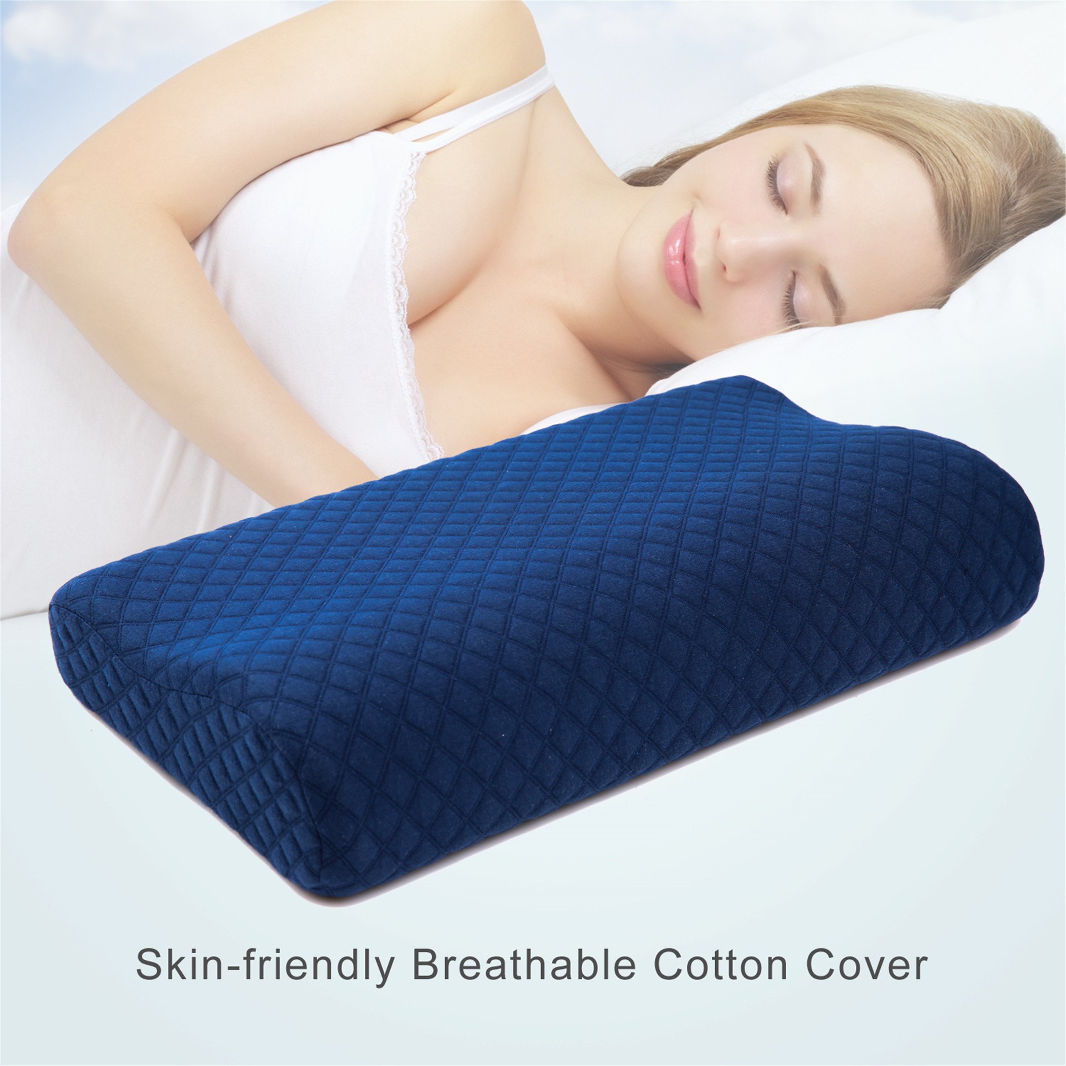 ZQ Memory Foam Therapeutic Design Cervical Bed Pillow Contour Pillow - Machine Washable - For Back and Side Sleepers (Standard)