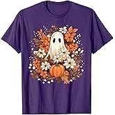 Cottagecore Floral Ghost Vintage Pumpkin Fall Halloween T-Shirt
