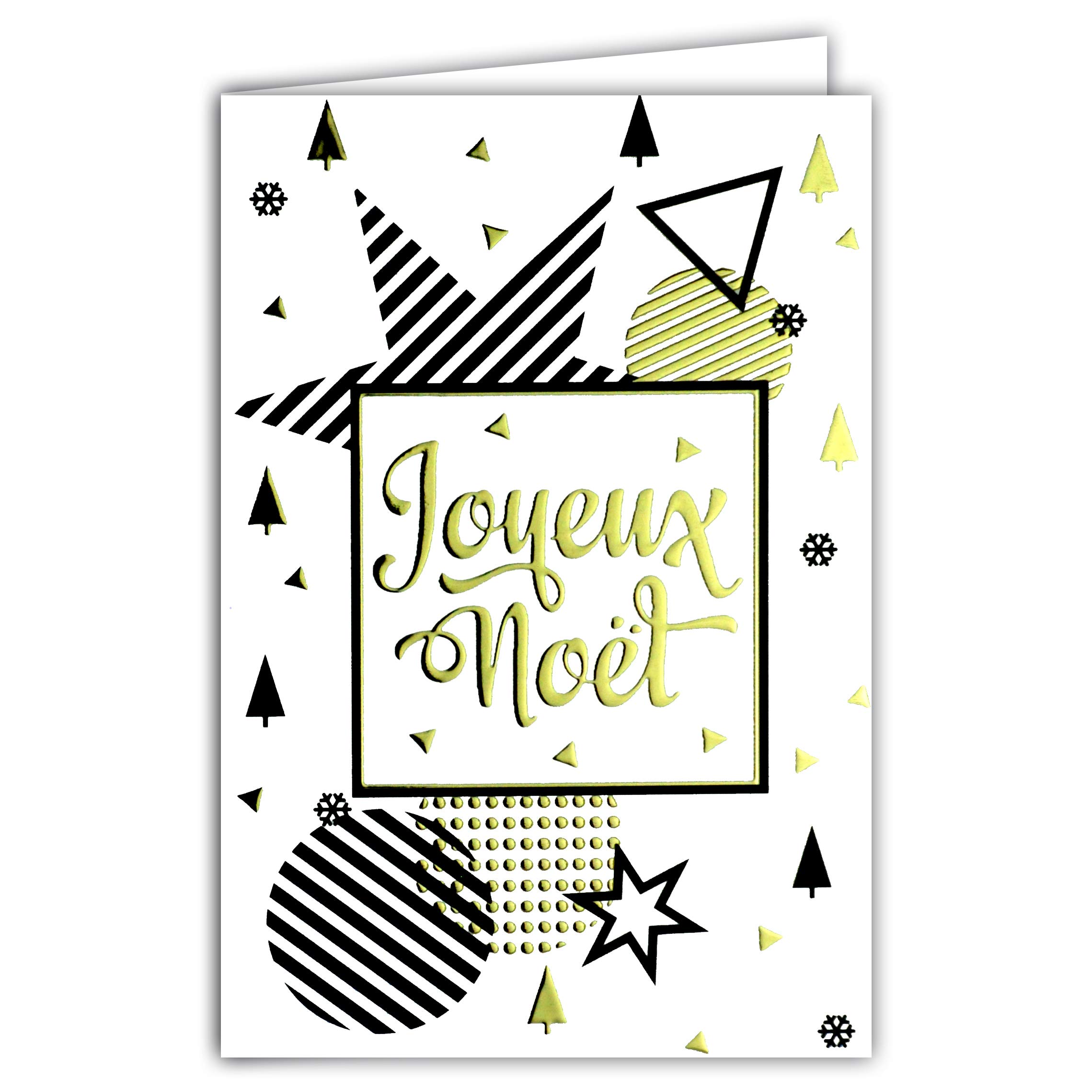 Merry Christmas Card Graphic Stars Baubles Fir Snowflakes Gold Gold Gold Black Sleek Modern Contemporary Fashion Decoration