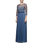 Alex Evenings Womens Long A-line Mother of The Bride Dress with Illusion Neck and Sleeves (Petite and Regular Sizes)