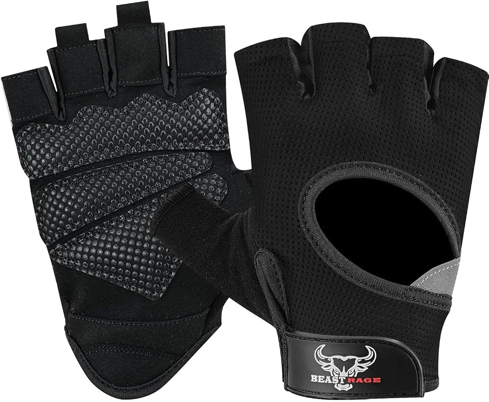 BEAST RAGE Weight Lifting Gloves Men Women Breathable Non-Slip Silicon Padded