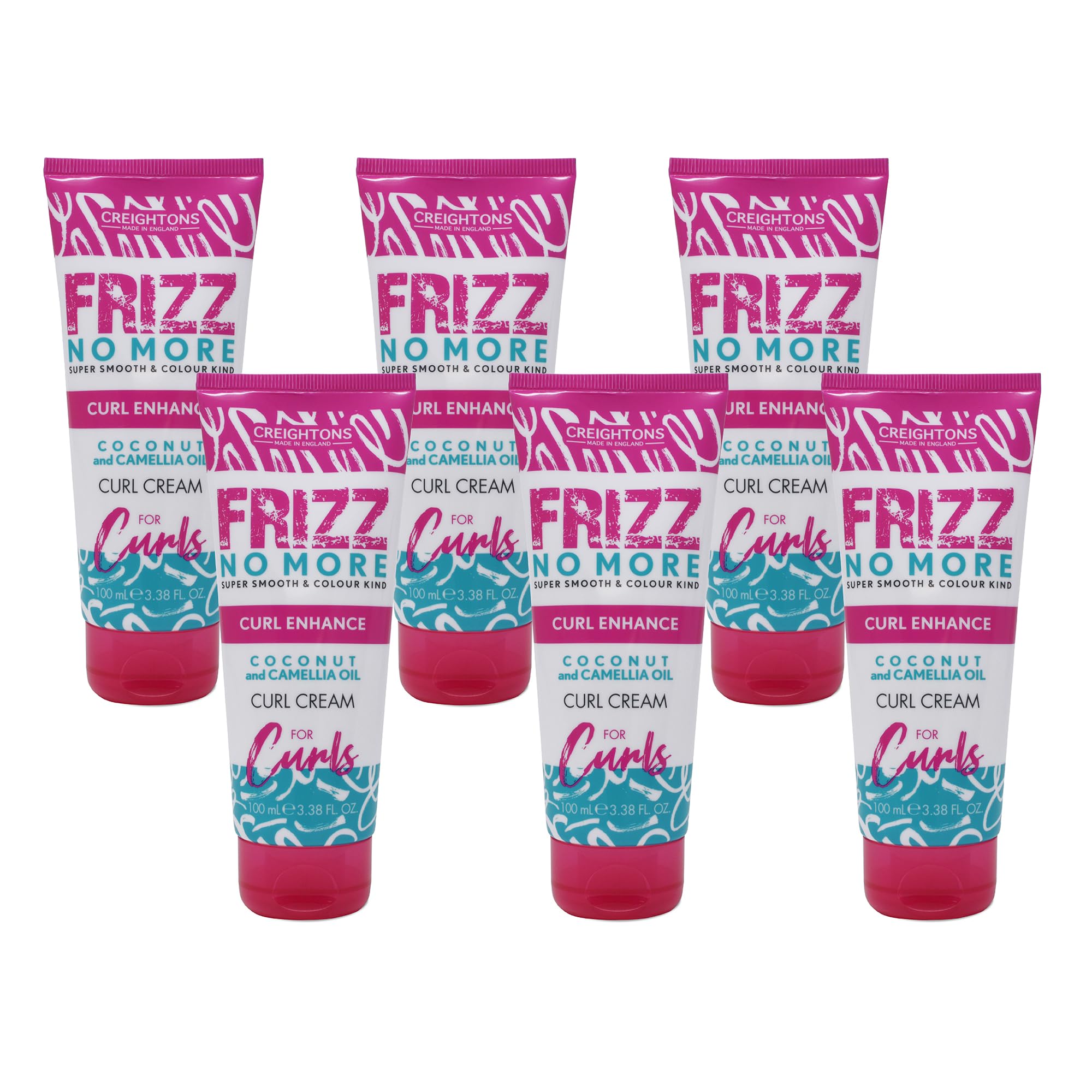 Creighton’s 6 x 100ml Multipack Frizz No More Curl Enhance Cream, With Coconut & Camellia Oil, Defends Against Humidity & Frizz, Gives Super Smooth & Sleek Hair, Vegan & Cruelty Free, For Frizzy Hair