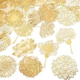 Craftora Golden Filigree Flower Leaf Animals Insect Charms 18K Gold Plated Brass Leaf Pendants Metal Thin Charms Etched Metal Embellishments for Jewelry Making Earring Necklace Scrapbooking Gifts