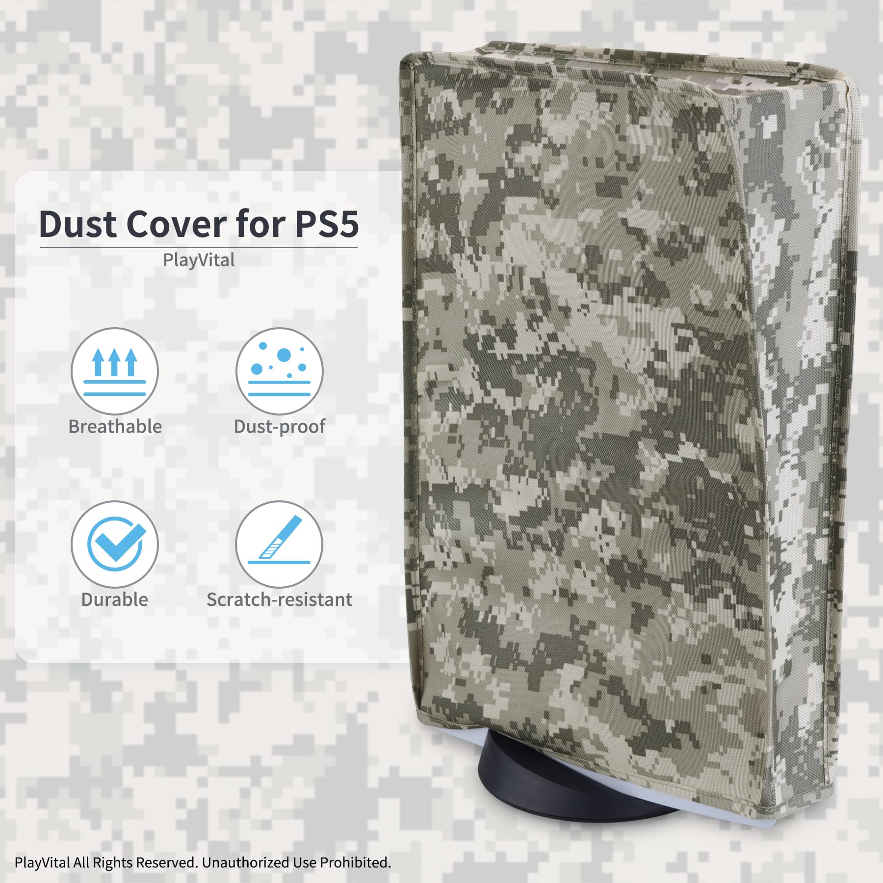 PlayVital Nylon Dust Cover for ps5, Soft Neat Lining Dust Guard for ps5 Console, Anti Scratch Waterproof Cover Sleeve for ps5 Digital Edition & Disc Edition - Digital Camouflage