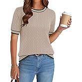 Zeagoo Cable Short Sleeve Sweaters for Women Summer Spring Cute Tops 2026 Trendy Business Causal Outfits Work Blouses Clothes