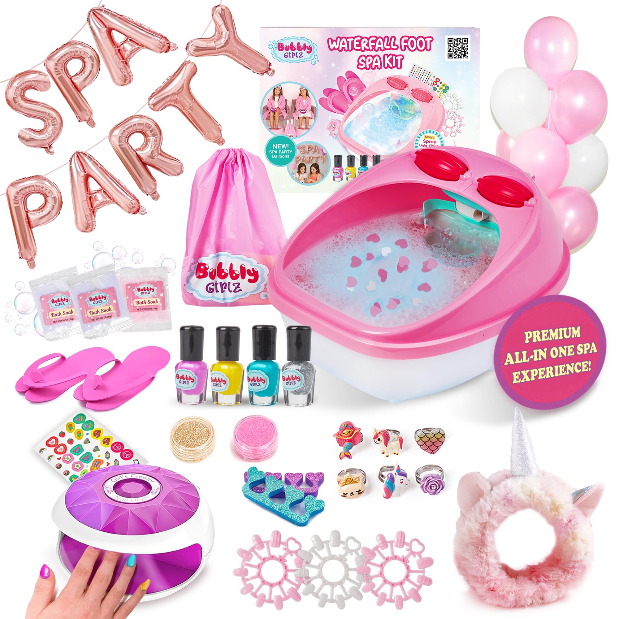 Photo 1 of Kids Spa Day Kit for Girls, 42+ Piece Spa Set with Waterfall Foot Spa, Nail Spa Kit, Pedicure and Manicure Accessories, Perfect Spa Kit for Girls Ages 6 7 8 9 10 11 12, Fun Birthday or Christmas Gift