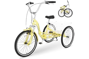 Slsy Adult Folding Tricycles, 7 Speed Folding Adult Trikes, 20 24 26 Inch 3 Wheel Bikes with Low Step-Through, Foldable Tricycle for Adults, Women, Men, Seniors
