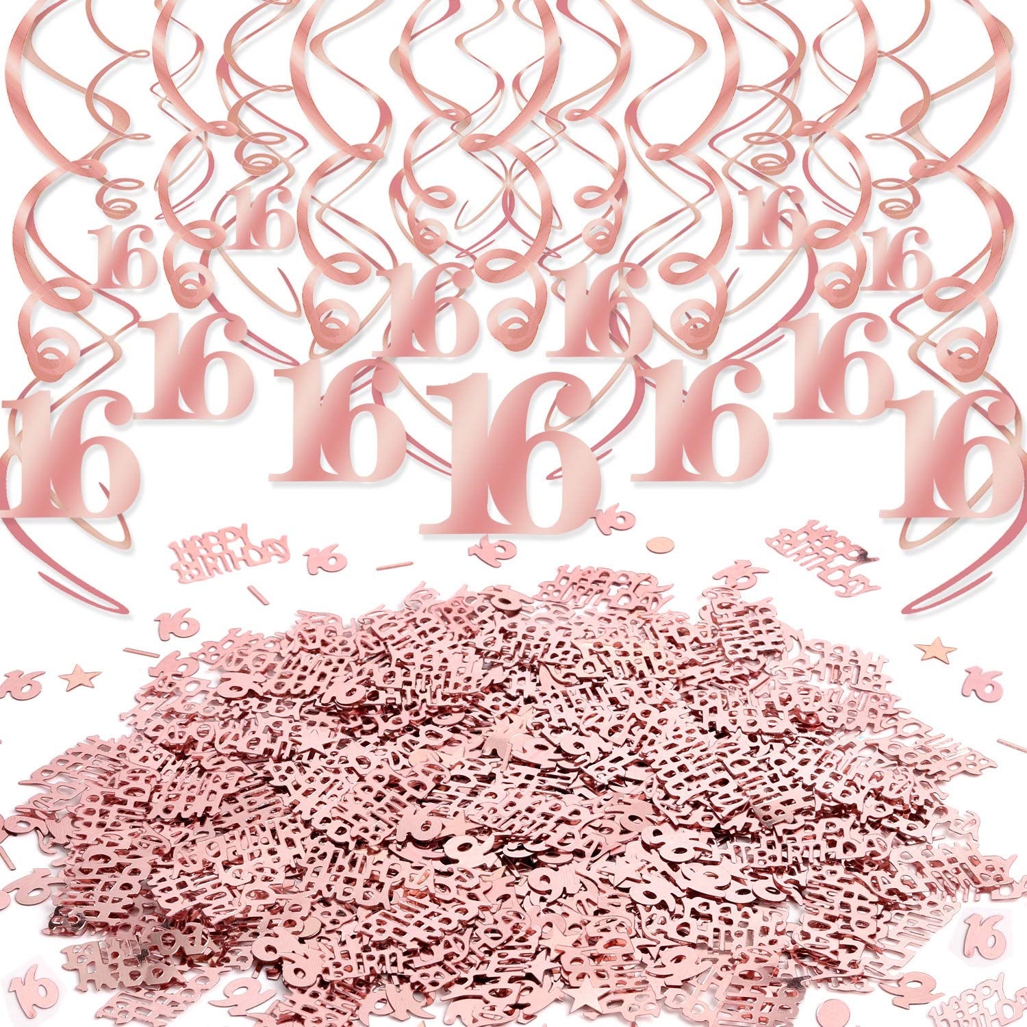 Or Rose 16 Anniversaire Hanging Swirl Decorations Guirlande Joyeux Anniversaire Happy Birthday 16e Table Confettis Howaf Or Rose 16 Ans Anniversaire Decorations Pour Filles Adolescent Confettis Decorations
