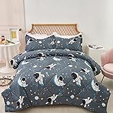 JSD Grey Astronaut Kids Comforter Set Twin Size, 2 Piece Space Theme Microfiber Comforter with Pillow Sham, Lightweight All Season Washable