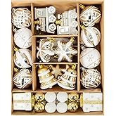 Christmas Ball Ornaments Set, 47ct 2.36 Inch Champagne Gold Assorted Xmas Tree Ball Ornaments, Shatterproof Christmas Tree Hanging Ornaments for Xmas Decoration