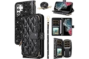Furill Wallet Case for Samsung Galaxy S26 Ultra 5G with Wrist Strap Crossbody Shoulder Strap Card Holder Zipper Purse Stand C
