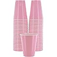 Amcrate Disposable Plastic Cups, Pink Colored Plastic Cups, 18-Ounce Plastic Party Cups, Strong and Sturdy Disposable Cups for Party, Wedding, Christmas, Halloween Party Cup, 50 Pack