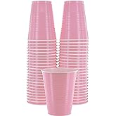 Amcrate Disposable Cups, Pink 18-Ounce Plastic Party Cups, Strong and Sturdy for Wedding, Christmas, Halloween, 50 Pack
