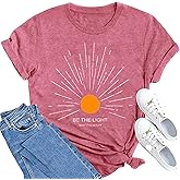 MAIHUN Christian Shirt Womens Be The Light Tshirt Sunburst Vintage Bible Verse Tee Top