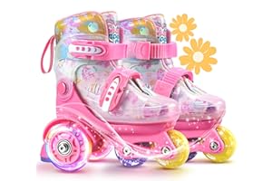 CROSSMOON Unicorn Toddler Roller Skates, Kids Training Safety Tripple Protection Roller Skates with 4 Adjustable Sizes, Fun Light-Up Wheels, Little Girls' Fancy Gift