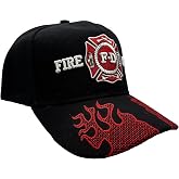 Freedom Farms Firefighter Fire Department Baseball Cap w/Embroidered Flames &ndash; Adjustable Structured 6-Panel Baseball Cap