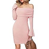 Arach&Cloz Women's Wool Blend Long Sleeve Off Shoulder Sweater Dresses 2025