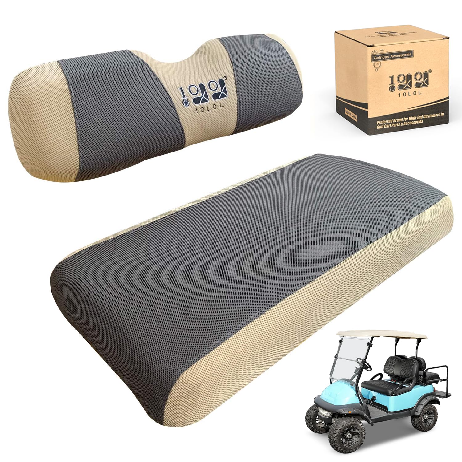 10L0L Golf Cart Seat Cover Washable Mesh Bench Seat Cover Fits EZGO TXT RXV Club Car DS (Gray+Beige)