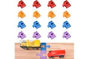 HAIRUNFU 16 Piece Wooden Train Track Connector Set for Kids Ages 3 and Up Compatible with Major Wooden Train Brands Ideal Christmas or Birthday Gift for Boys and Girls (16 Track Connector)
