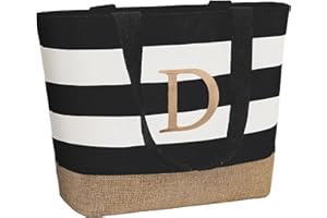 Personalized Canvas Beach Tote Bags With Zipper for Women - Initial Customized Wedding Birthday Gifts