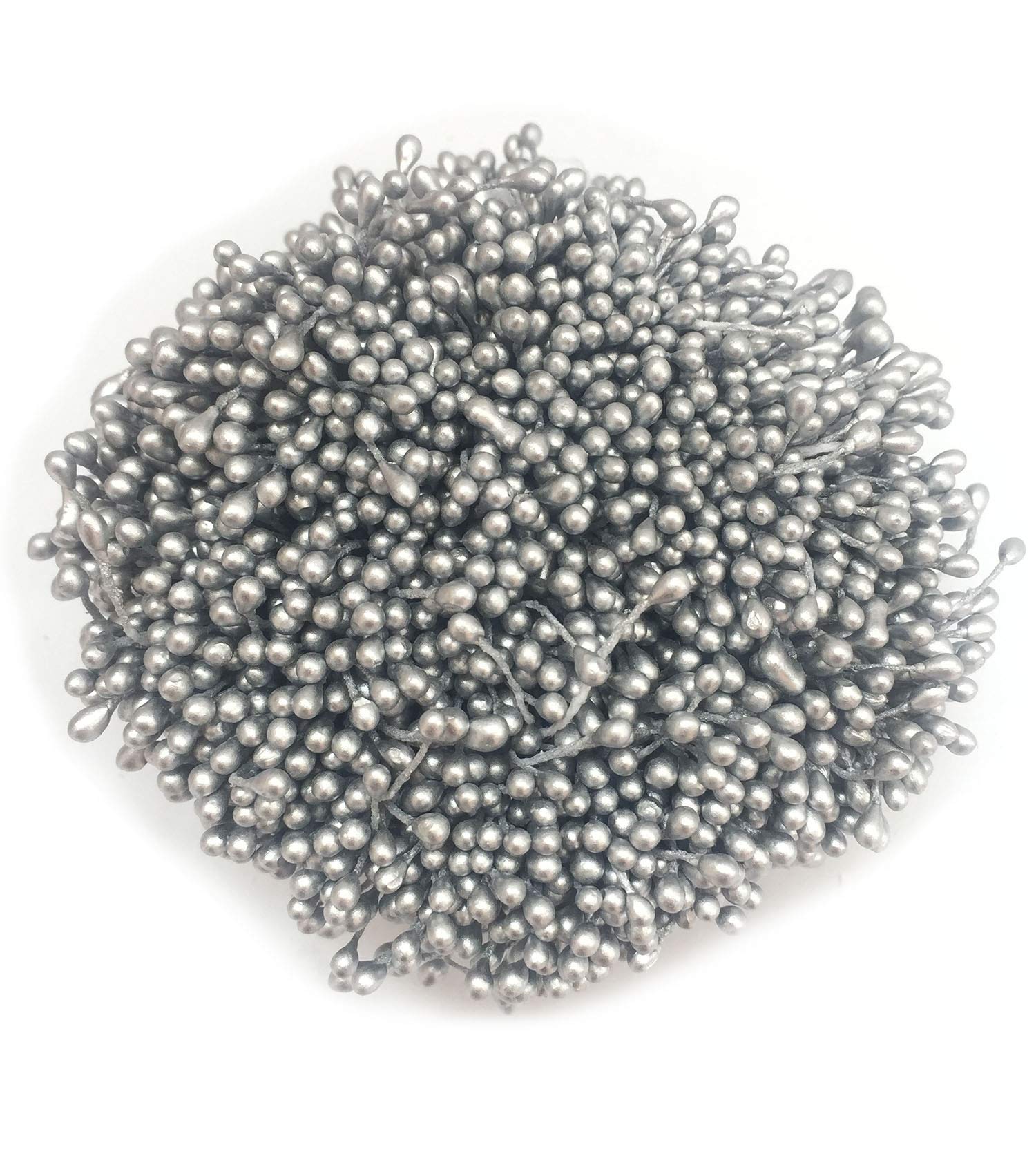 Artfen 1800 Pcs 1.5mm Mini Pearl Double Heads Flower Stamen Pistil Handmade Artificial Flowers Wedding Party Home Decoration DIY Christmas Scrapbook Accessories Silver