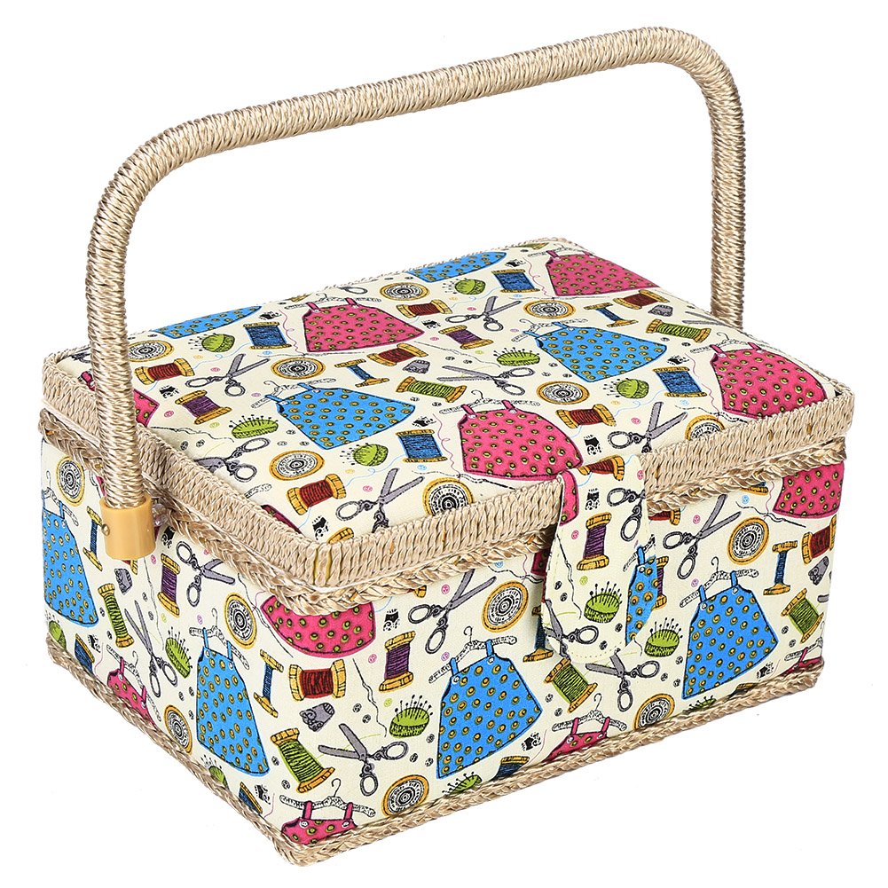Oumefar Sewing Box Household Storage Box Fabric Basket Craft Needle Thread Case Sewing Tool (Green)