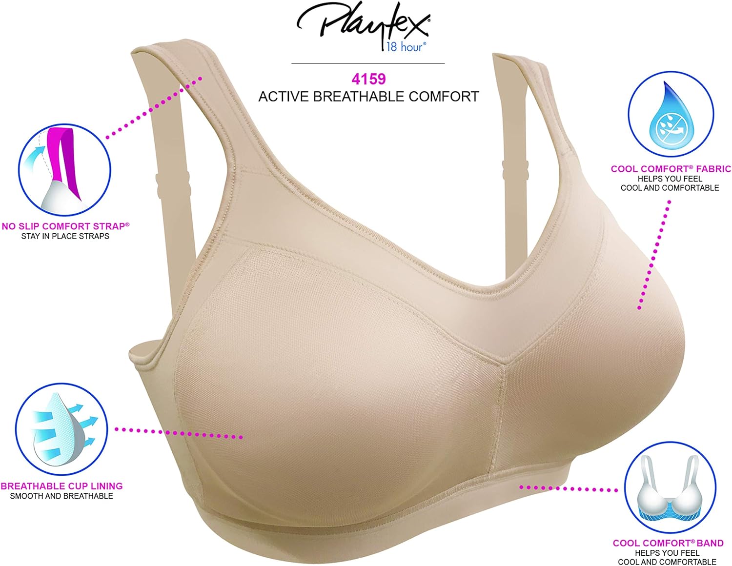 Playtex Women's 18 Hour Active Lifestyle Full Coverage Bra #4159 at  Women’s Clothing store: Bras