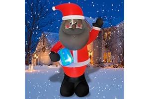 BLOWOUT FUN 5.6ft Inflatable Christmas Black Santa Holding Gift Box LED Blow Up Lighted Decor Indoor Outdoor Holiday Art Decor Decorations