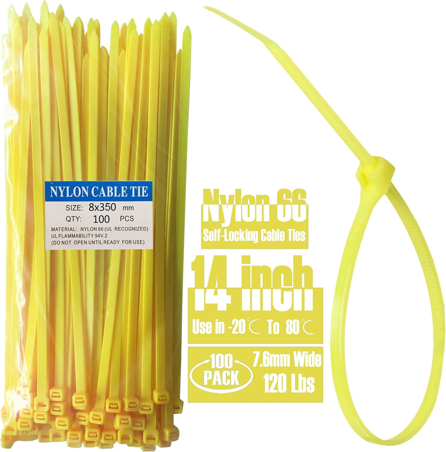 Nylon Cable Zip Ties 14 Inch 8 X 350MM LiveZone 100 Pcs