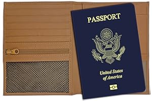 123 CHEAP CHECKS Light Brown RFID Genuine Leather Passport Wallet