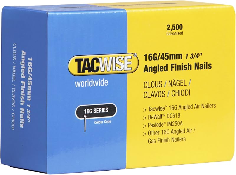 Tacwise 16G 45mm Angled Nails 20° 2500 Pack Galvanised 0771 Type 16G