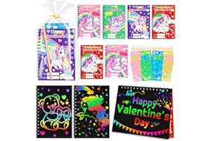CHOOPHEME Valentines Day Cards Gifts for Kids 24 Scratch Paper With Valentines Unicorn Cards Bulk Scratch Art Notebook Valentines Classroom School Exchange Prizes For Girls Boy Students Toddlers Party Favor Bag