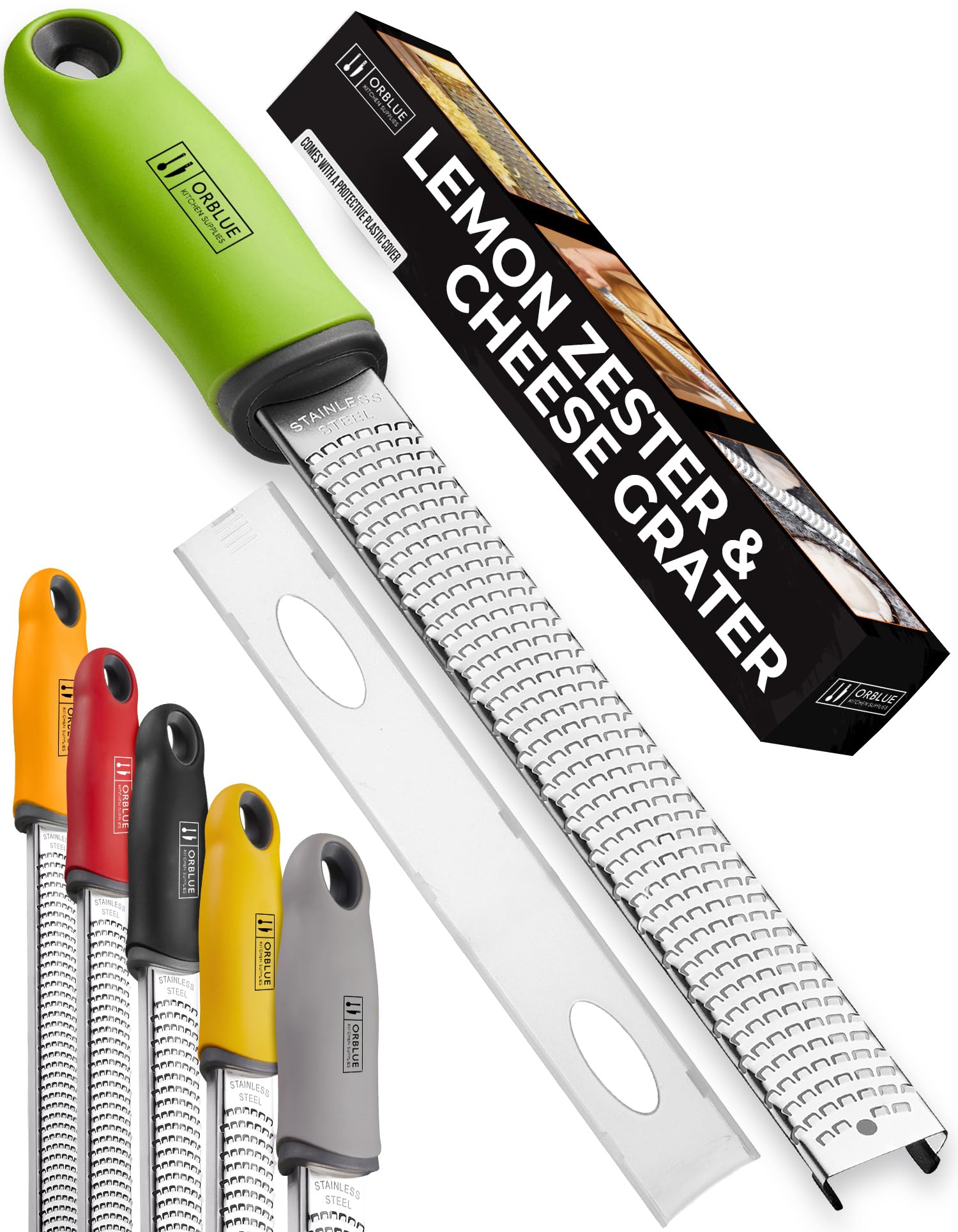 ORBLUE Lemon Zester and Grater – Stainless Steel Citrus Zester Tool for Lemon & Lime, Fine Zesting & Grating for Baking & Cooking - Green