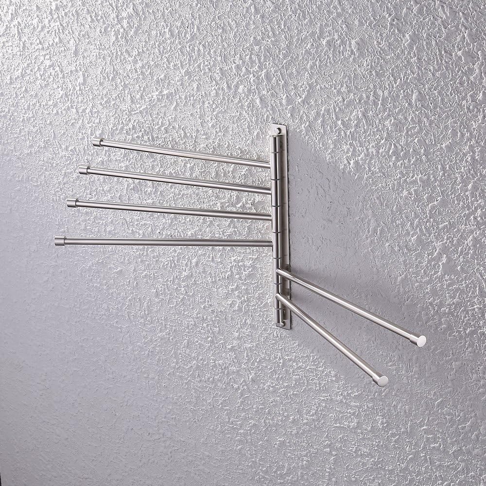KES Swing Out Towel Bar SUS 304 Stainless Steel 6-Bar Folding Arm Swivel Hanger Bathroom Storage Organizer Rustproof Wall Mount Brushed Finish, A2102S6-2 - - 