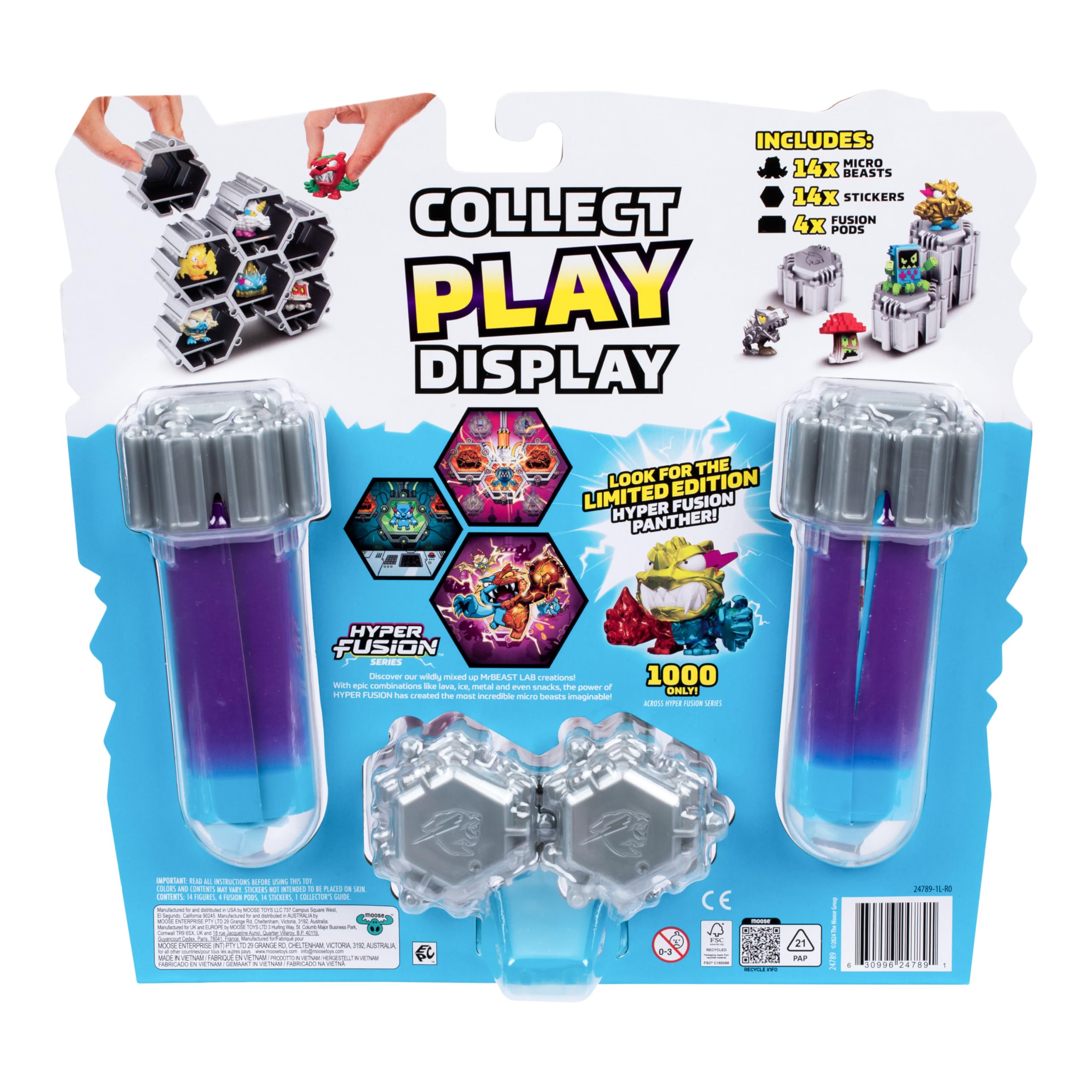 MRBEAST LAB Swarms Series 3, Hyper Fusion Series, 14 Pack Collectible Micro Beasts, 14 Collectible Stickers & 4 Fusion Caps to Build Out Your Own Biting Hot Sauce