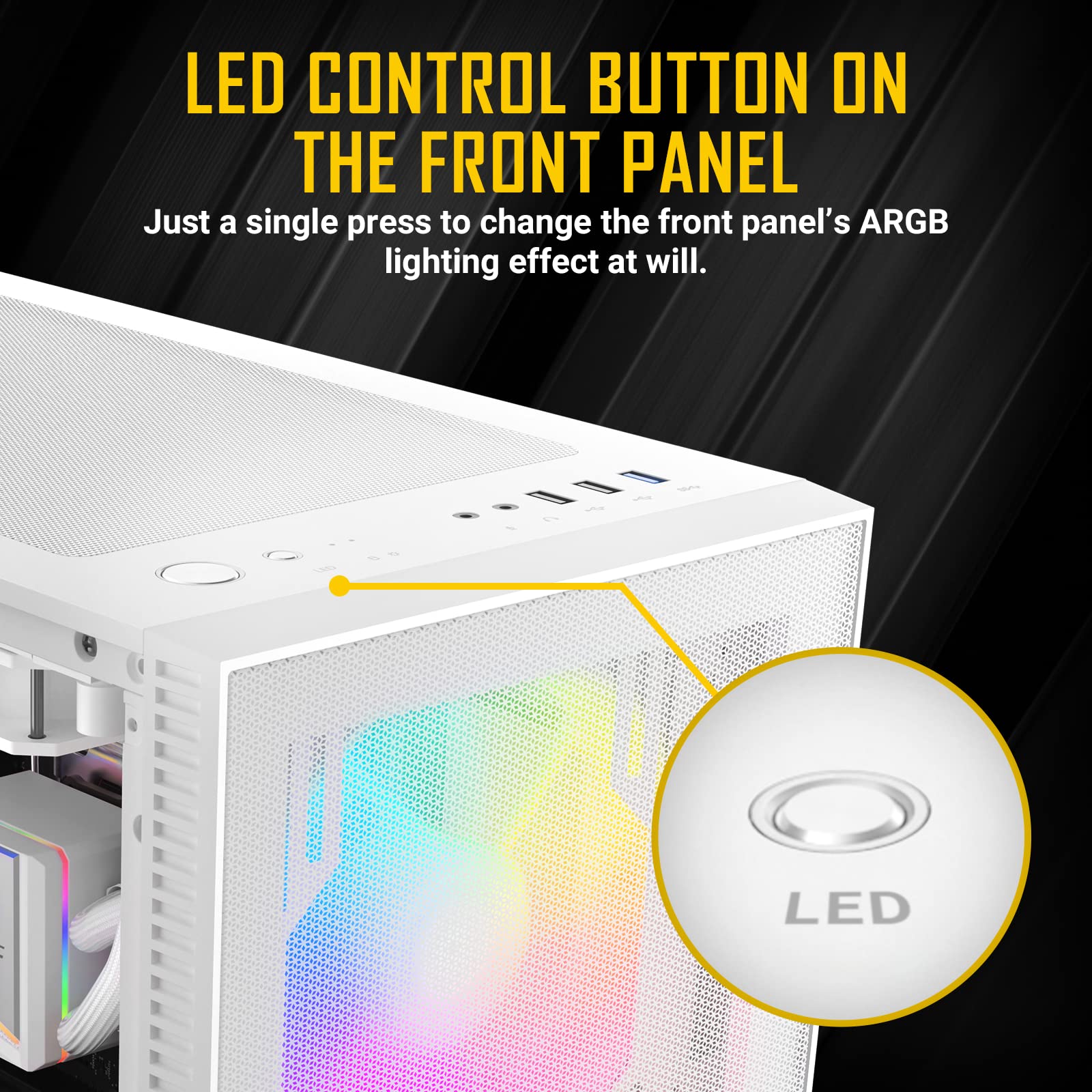 Antec NX410 ATX Mid-Tower Case, Tempered Glass Side Panel, Full Side View, Pre-Installed 2 x 140mm in Front & 1 x 120 mm ARGB Fans in Rear (White) (9734088000)