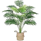 Der Rose Fake Palm Tree 28Inch Tall Fake Plant Potted Faux Areca Artificial Tree with Hand-Woven Baskets with Handles for Ind