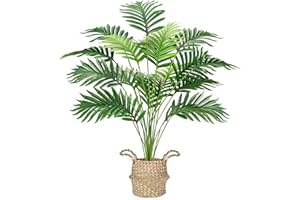 Der Rose Fake Palm Tree 28Inch Tall Fake Plant Potted Faux Areca Artificial Tree with Hand-Woven Baskets with Handles for Ind