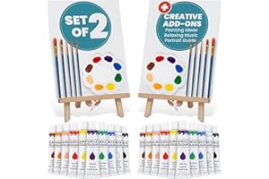 CraftyCrocodile Set of 2 Painting Kits for Adults and Couples - Sip and Paint Kit for Date Night and Crafts - Acrylic Painting Kit with Canvas Boards and Easels - Couple Art Set for Starters