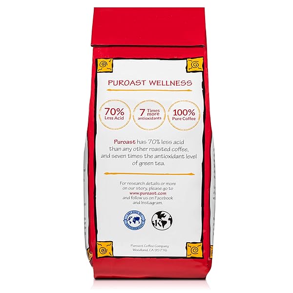 PUROAST LOW ACID COFFEE BEAN | ORGANIC FRENCH ROAST WHOLE BEAN | DARK ROAST | HIGH ANTIOXIDANTS & HIGH PH |NO BITTER AFTERTASTE | REDUCED HEARTBURN & GERD | SUITABLE FOR COLD BREW – 12 OZ