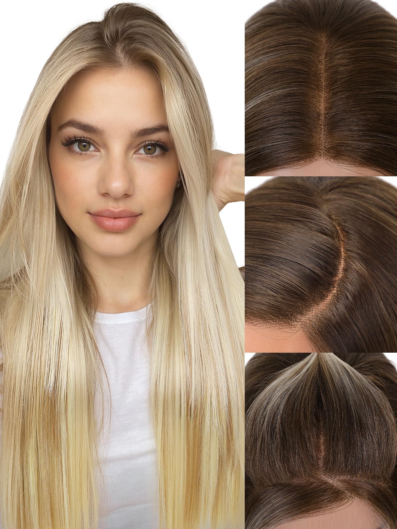 Photo 1 of FAVE 26 Inch Ombre Blonde Lace Front Wig13x4 Synthetic Lace Front Wig Glueless Ombre Wig Highlight with Dark Roots Natural Looking and Full Volume for Daily Use