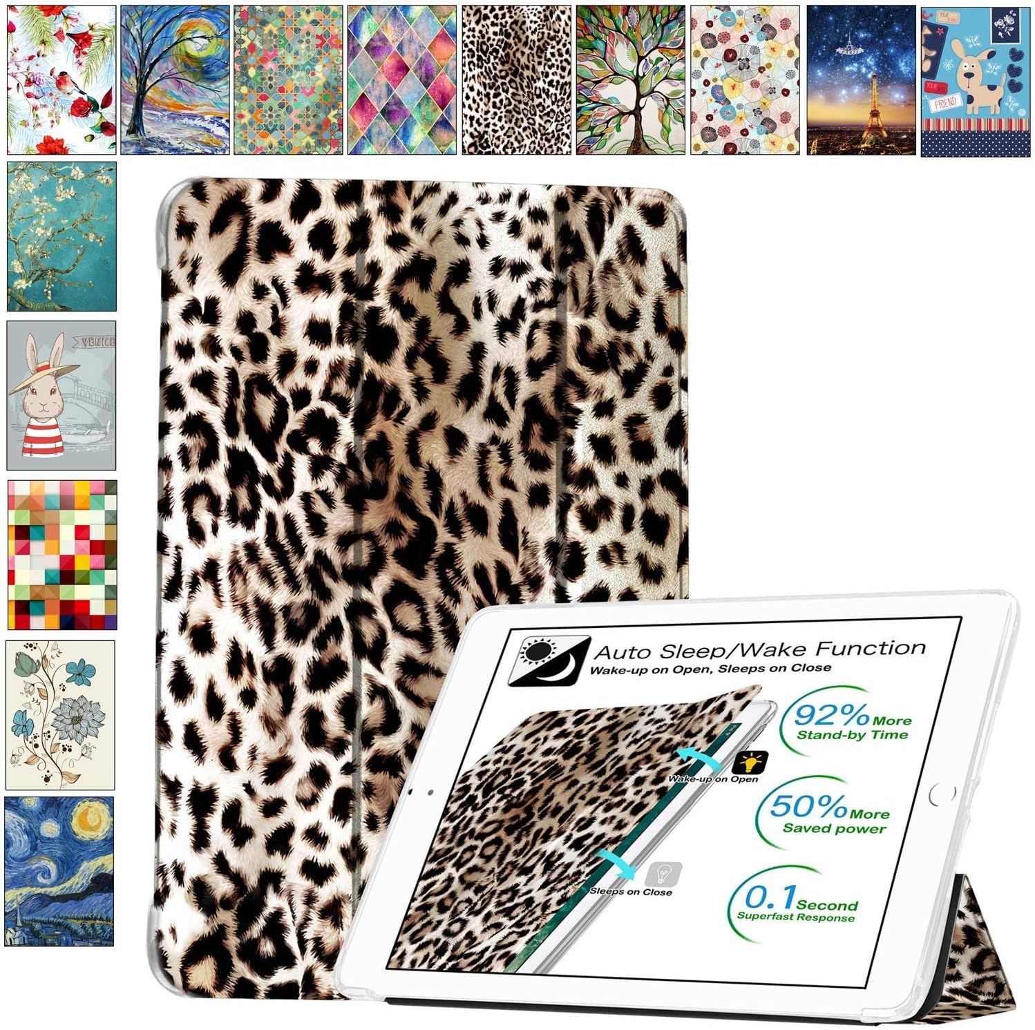 DuraSafe Cases for iPad PRO 9.7 Inch 2016 [ A1673 A1674 A1675 ] Printed Smart Cover with Transparent Back - Leopard (Soft Silicone Back)